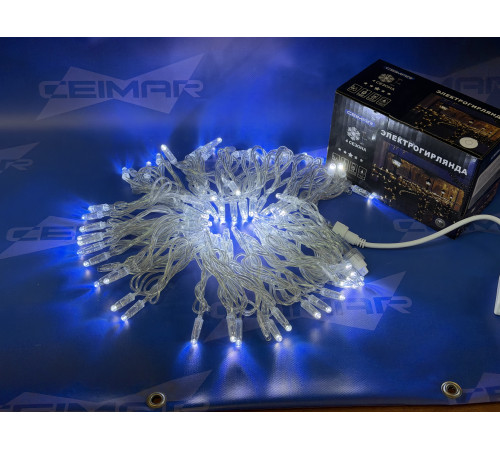 Светодиодная уличная гирлянда нить "CEIMAR" 100 холодно белых LED ламп 10 м, с мерцанием, прозрачный Силикон, соединяемая, IP65 - TMX-100W+F