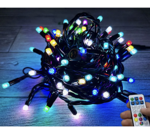 Светодиодная уличная гирлянда нить "CEIMAR" 100 LED ламп, 10 м, SMART RGB, пульт, черный КАУЧУК, соединяемая, IP65 - CMR-100522H