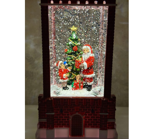 Декоративный фонарь CHRISTMAS «Дед мороз с подарком и мальчиком» с музыкой – CMR 25-127