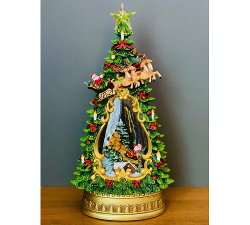 Декоративный фонарь CHRISTMAS «Дед Мороз с Елкой» с музыкой - CMR 223-608