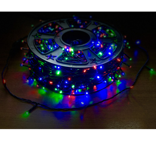 Гирлянды на дерево Клип Лайт 100 м, 800 разноцветных LED ламп, с мерцанием, черный ПВХ, IP54 (CEI LED)