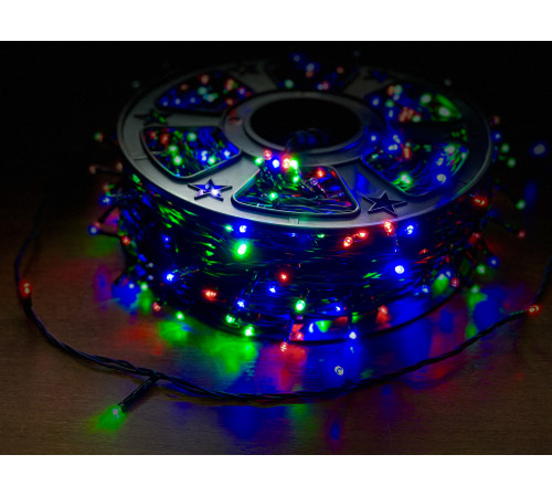 Гирлянды на дерево Клип Лайт 100 м, 800 разноцветных LED ламп, с мерцанием, черный ПВХ, IP54 (CEI LED)