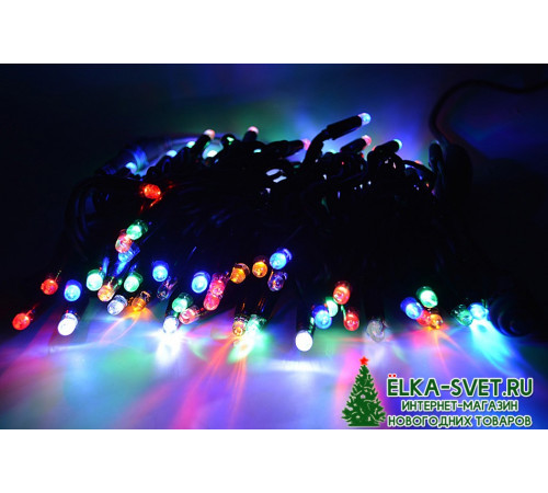 Уличная гирлянда 100+Fw  мульти LED ламп 10 м черный КАУЧУК, соединяемая, IP65 (CEI LED)